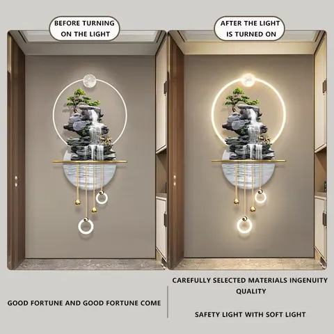 Popular Design New Chinese Light Luxury Luminous Hallway Decorative Painting Corridor Mural Wall Art LED Light Painting