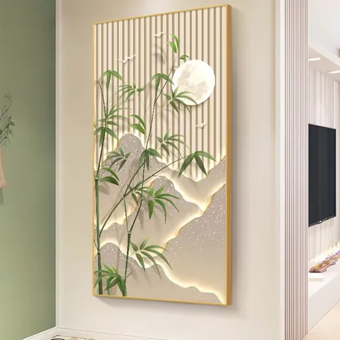 Popular Design Ornaments Green Bamboo Decorative Painting Modern Light Luxury Corridor Living Room Vertical Version Murals