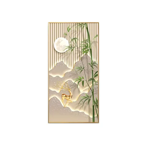 Popular Design Ornaments Green Bamboo Decorative Painting Modern Light Luxury Corridor Living Room Vertical Version Murals