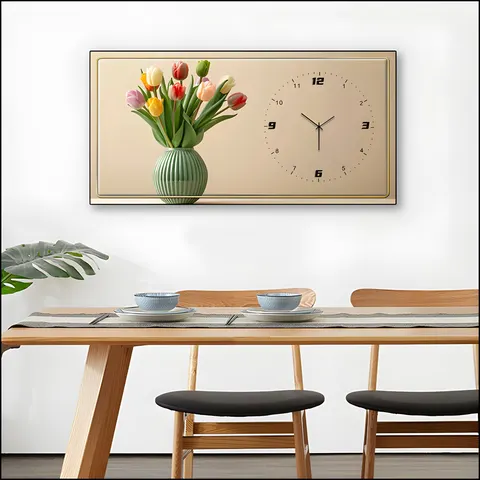 城市 单幅 装饰画 现代简约 餐厅背景墙挂画 挂钟