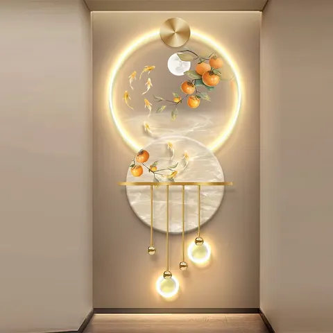 Porch Light Decorative Painting Entry Corridor Nine Fish Art Wall Lamp Acrylic Led Wall Art 3D Acrylic Led Wall Art