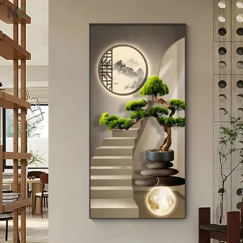 Porch Pine Tree Elk Wall Art Home Decor Painting Light Luxury Corridor Background Wall Crystal Porcelain Painting