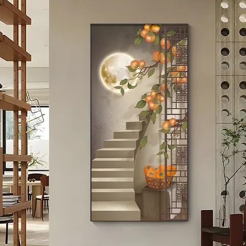 Porch Pine Tree Elk Wall Art Home Decor Painting Light Luxury Corridor Background Wall Crystal Porcelain Painting