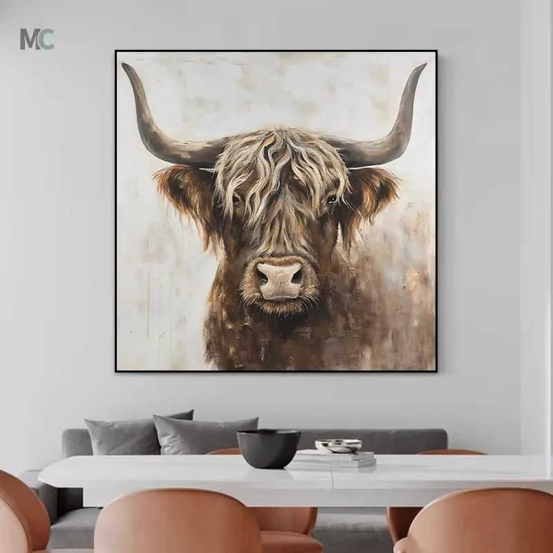 Pure Hand-painted Animal Zodiac Ox Wall Decor Paintings Porch Corridor Light Luxury Wind Texture Painting