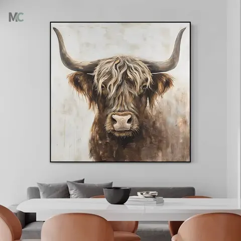 Pure Hand-painted Animal Zodiac Ox Wall Decor Paintings Porch Corridor Light Luxury Wind Texture Painting
