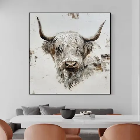 Pure Hand-painted Animal Zodiac Ox Wall Decor Paintings Porch Corridor Light Luxury Wind Texture Painting