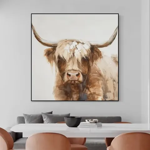 Pure Hand-painted Animal Zodiac Ox Wall Decor Paintings Porch Corridor Light Luxury Wind Texture Painting