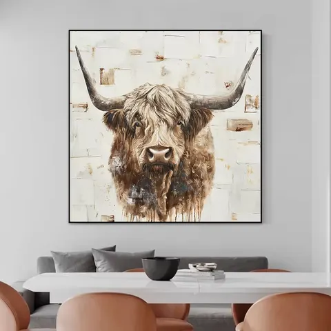 Pure Hand-painted Animal Zodiac Ox Wall Decor Paintings Porch Corridor Light Luxury Wind Texture Painting