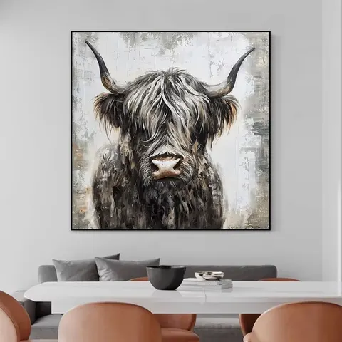 Pure Hand-painted Animal Zodiac Ox Wall Decor Paintings Porch Corridor Light Luxury Wind Texture Painting