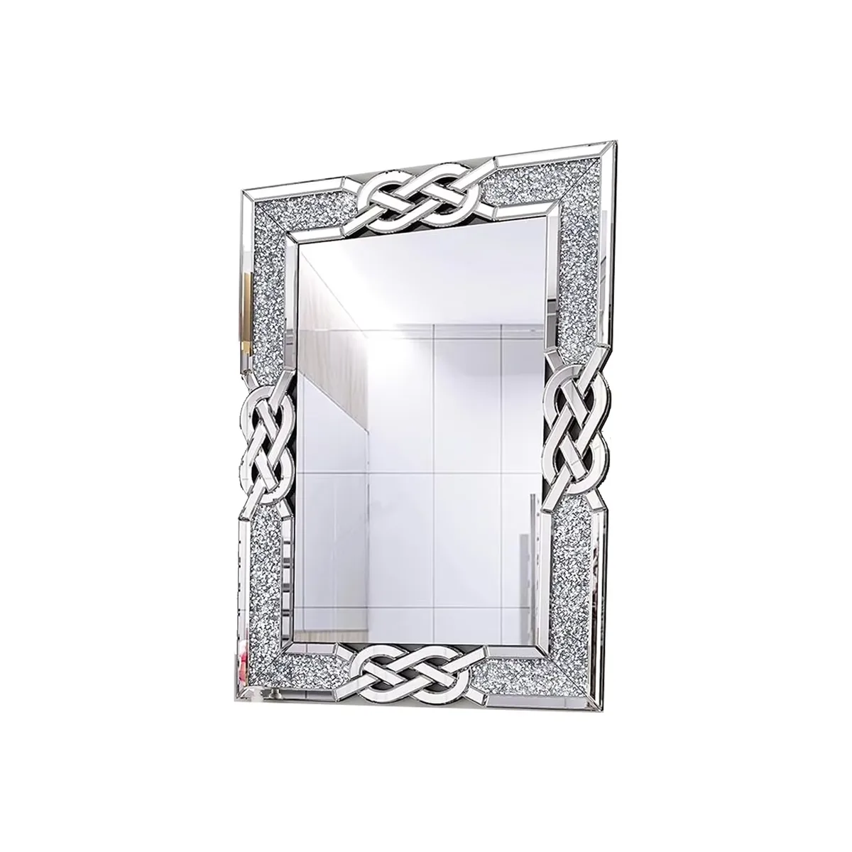 Quadrate Crystal Crush Diamond Sparkly Silver Bathroom Mirror Frameless Mirrors Vanity Home Decor for Living Room Hallway