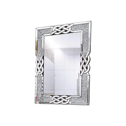 Quadrate Crystal Crush Diamond Sparkly Silver Bathroom Mirror Frameless Mirrors Vanity Home Decor for Living Room Hallway