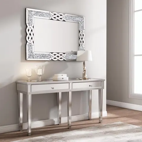 Quadrate Crystal Crush Diamond Sparkly Silver Bathroom Mirror Frameless Mirrors Vanity Home Decor for Living Room Hallway