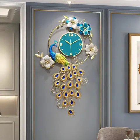 Quartz Clock Peacock Art Decor Modern Simplicity Atmosphere Mute Ironwork Clock Wall Decor Craftwork