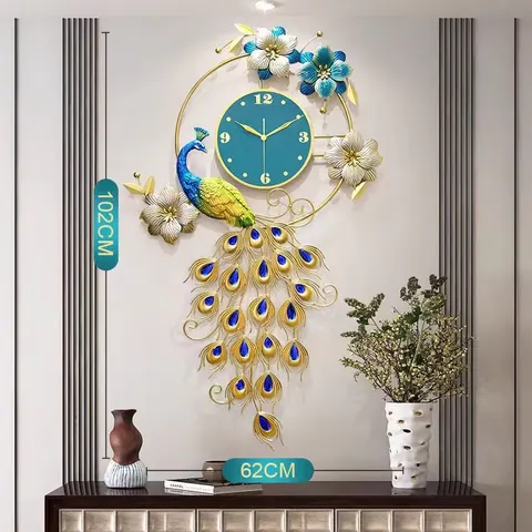 Quartz Clock Peacock Art Decor Modern Simplicity Atmosphere Mute Ironwork Clock Wall Decor Craftwork