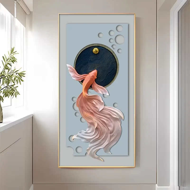 锦鲤 单幅 装饰画 现代简约 玄关背景墙挂画 LED带灯画