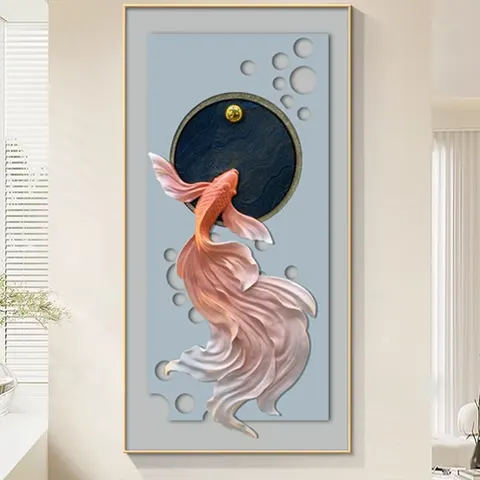 锦鲤 单幅 装饰画 现代简约 玄关背景墙挂画 LED带灯画