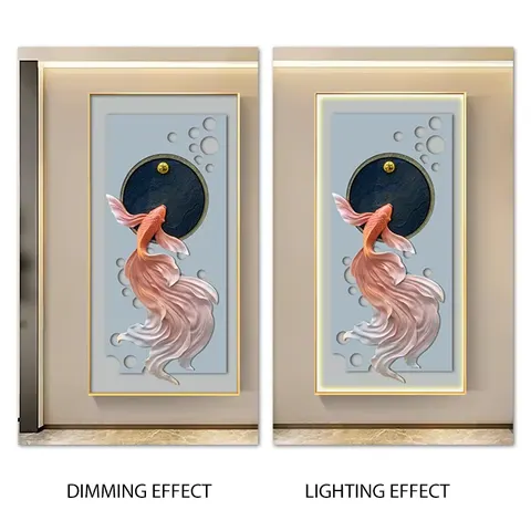 锦鲤 单幅 装饰画 现代简约 玄关背景墙挂画 LED带灯画