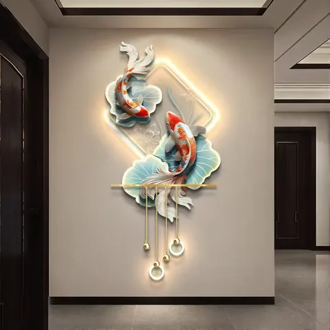 Red Koi Fish Acrylic LED Painting Metal Pendant Art Home Decor Paintings Factory Wholesale Custom Wall Murals