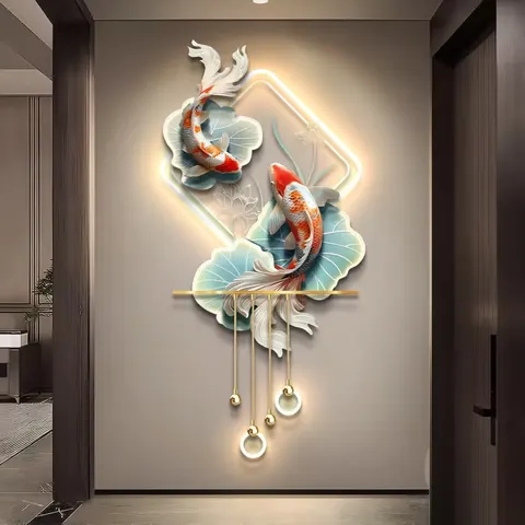 Red Koi Fish Acrylic LED Painting Metal Pendant Art Home Decor Paintings Factory Wholesale Custom Wall Murals