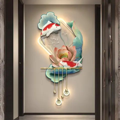 Red Koi Fish Acrylic LED Painting Metal Pendant Art Home Decor Paintings Factory Wholesale Custom Wall Murals