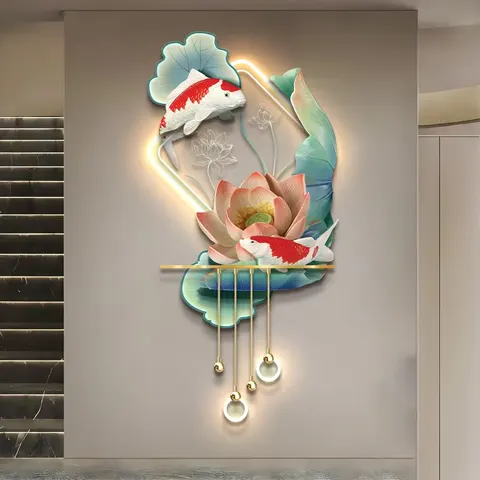 Red Koi Fish Acrylic LED Painting Metal Pendant Art Home Decor Paintings Factory Wholesale Custom Wall Murals