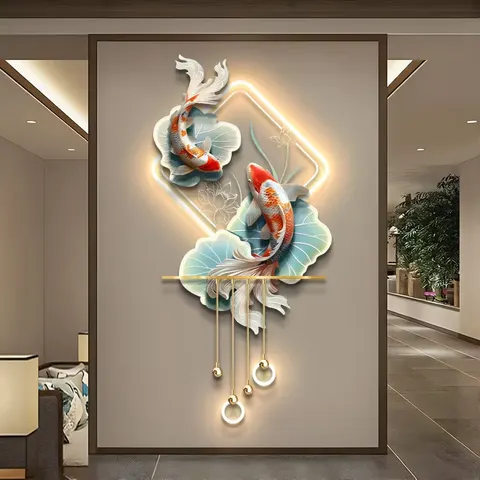 Red Koi Fish Acrylic LED Painting Metal Pendant Art Home Decor Paintings Factory Wholesale Custom Wall Murals