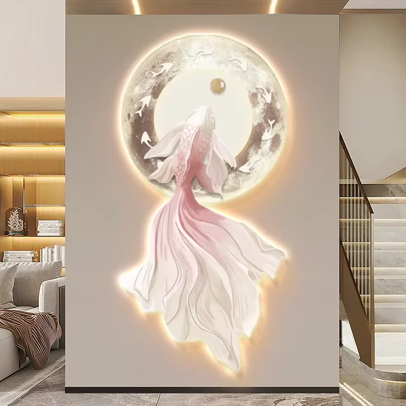 锦鲤 单幅 装饰画 现代简约 玄关背景墙挂画 LED带灯画