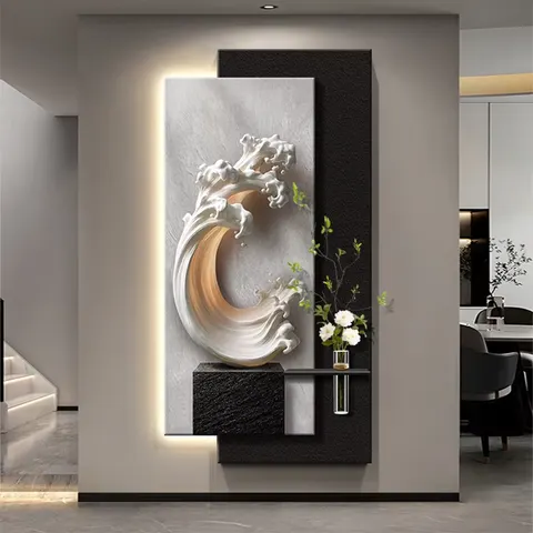 Relief Art Sandstone Home Decor Paintings Hydroponics Houseplants LED Painting Living Room Corridor Background Wall Painting