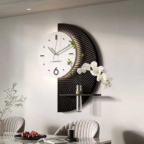 Restaurant Background Wall Art Decor Painting With a Clock Glowed Sandstone Fabric LED Painting