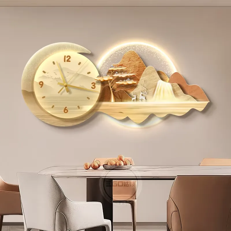 挂钟组合 单幅 装饰画 现代简约 餐厅背景墙挂画 LED带灯画
