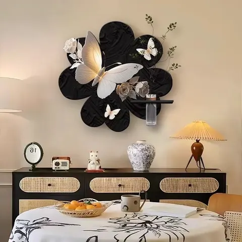 Restaurant Background Wall Sandstone Fabric Wall Painting Three-dimensional butterfly Art Decor Painting