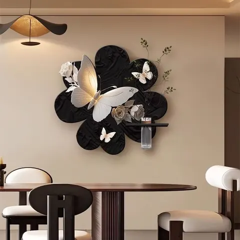 Restaurant Background Wall Sandstone Fabric Wall Painting Three-dimensional butterfly Art Decor Painting