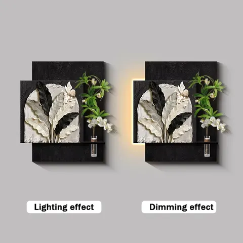 Retro Style Sandstone Art Home Decor Painting Double-layer Hydroponics Green Plants Wall Surface LED Decor Painting