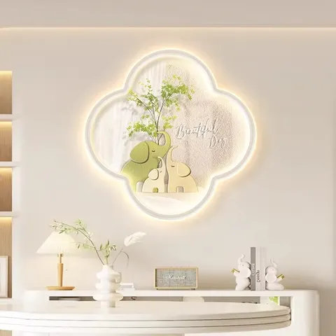 Room Entrance Porch Wall Decor Paintings Corridor Green Plants Circular Led Painting Living Room Cream Wind Hanging Painting