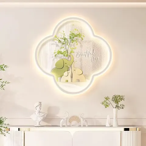 Room Entrance Porch Wall Decor Paintings Corridor Green Plants Circular Led Painting Living Room Cream Wind Hanging Painting