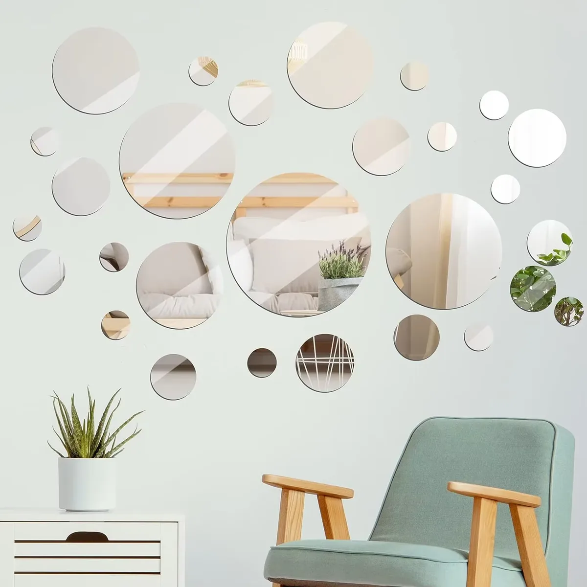 Round Shape Connected Patchwork Mirror, Wall Mirror Glass Mirror, Decorated Family Bedroom Living Room, Bathroom Mirror