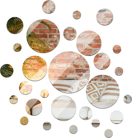 Round Shape Connected Patchwork Mirror, Wall Mirror Glass Mirror, Decorated Family Bedroom Living Room, Bathroom Mirror