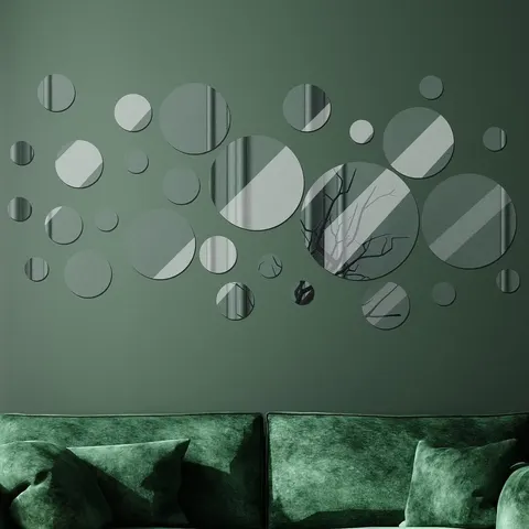 Round Shape Connected Patchwork Mirror, Wall Mirror Glass Mirror, Decorated Family Bedroom Living Room, Bathroom Mirror