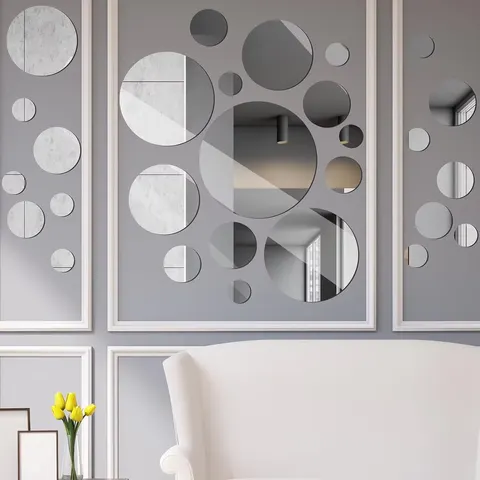 Round Shape Connected Patchwork Mirror, Wall Mirror Glass Mirror, Decorated Family Bedroom Living Room, Bathroom Mirror