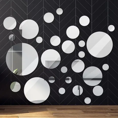 Round Shape Connected Patchwork Mirror, Wall Mirror Glass Mirror, Decorated Family Bedroom Living Room, Bathroom Mirror