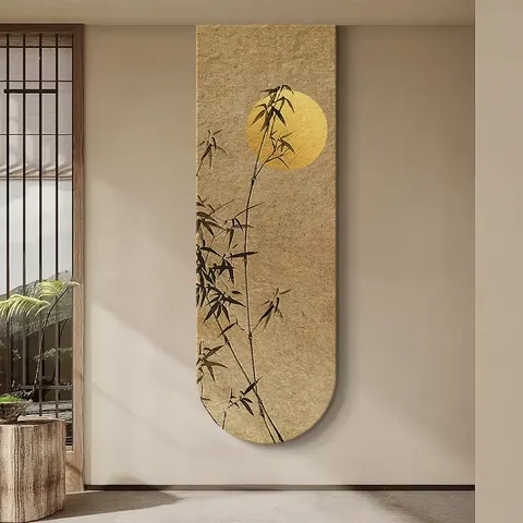 Sandstone Band LED Wall Art Decor Paintings Retro Bamboo Moon Art Home Decoration Painting