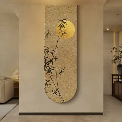 Sandstone Band LED Wall Art Decor Paintings Retro Bamboo Moon Art Home Decoration Painting