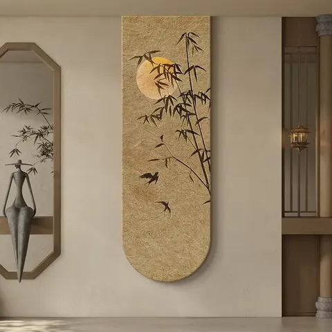 Sandstone Band LED Wall Art Decor Paintings Retro Bamboo Moon Art Home Decoration Painting