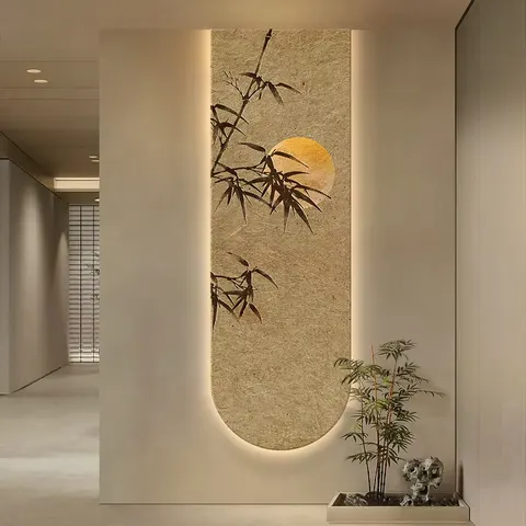 Sandstone Band LED Wall Art Decor Paintings Retro Bamboo Moon Art Home Decoration Painting