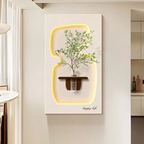 Sandstone Entrance Hall Art Decor Painting Luminous LED Painting Hydroponic Green Plant Mural