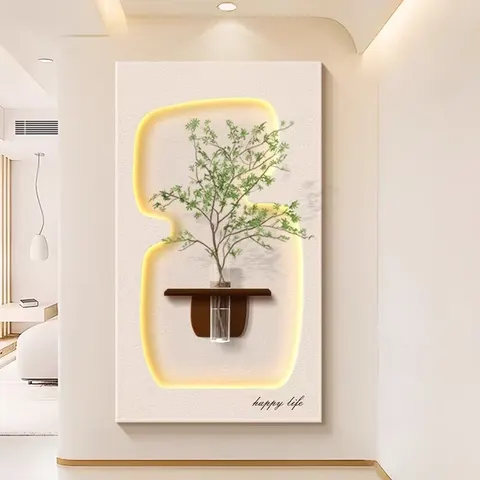植物 单幅 装饰画 现代简约 玄关背景墙挂画 LED带灯画