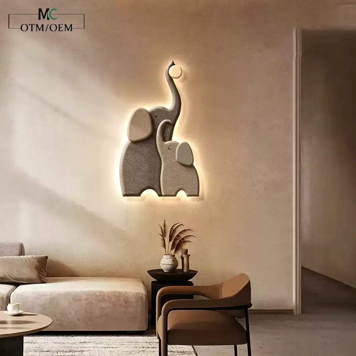 Sandstone Three-dimensional Sofa Background Wall Mural Painting Art Glowed LED Decor Painting