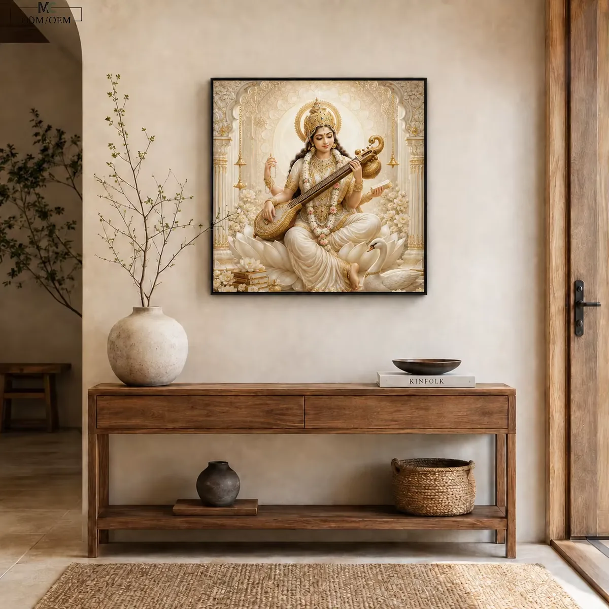 Saraswati Wall Art Ganesha Canvas Lakshmi Hindu Decor Indian Deity Painting Spiritual Entryway Art Entryway Religious Art
