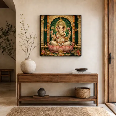 Saraswati Wall Art Ganesha Canvas Lakshmi Hindu Decor Indian Deity Painting Spiritual Entryway Art Entryway Religious Art