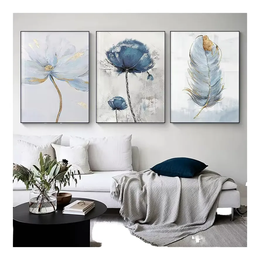 Scandinavian Flower Canvas Art Print Modern Abstract Painting Home Decoration Feather Picture Wall Art Oil Medium Paper Support